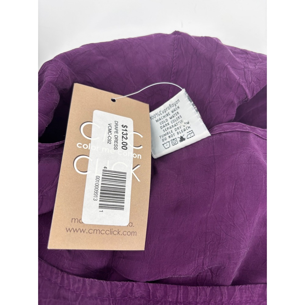 Click by Color Me Cotton Purple Crinkle Cupro Drape Dress Lagenlook Large NEW - Picture 7 of 8